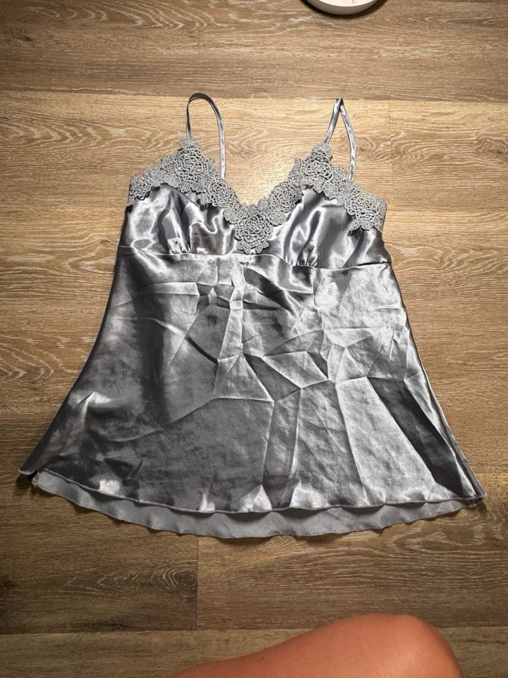 4 pieces Silky Lace-Trim Satin Chemise - Silver/blue